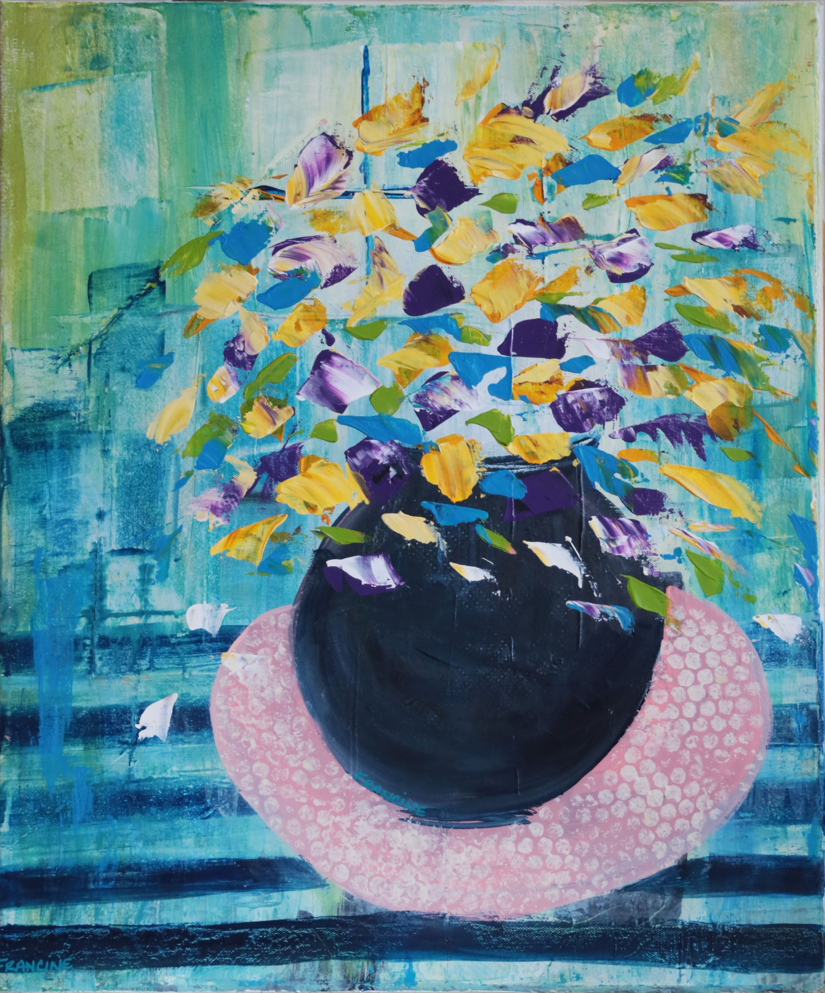 A Vase on a Pink Table, 16 x 20 acrylic on canvas